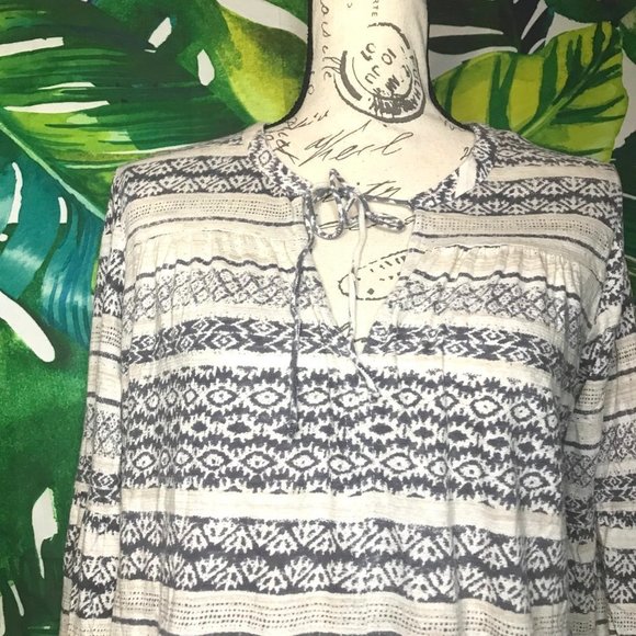 Lucky Brand Women's Medium Grey Beige Long Sleeve Boho Fall Cute Blouse - Picture 3 of 9